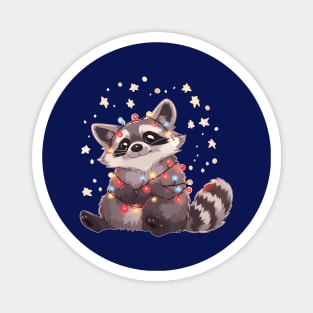 Cute Raccoon with Christmas Lights Magnet